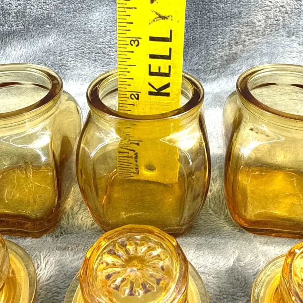 Vintage Lot of 5 Wheaton Amber Glass Spice Jars Shaker Inserts 3 Inch Original